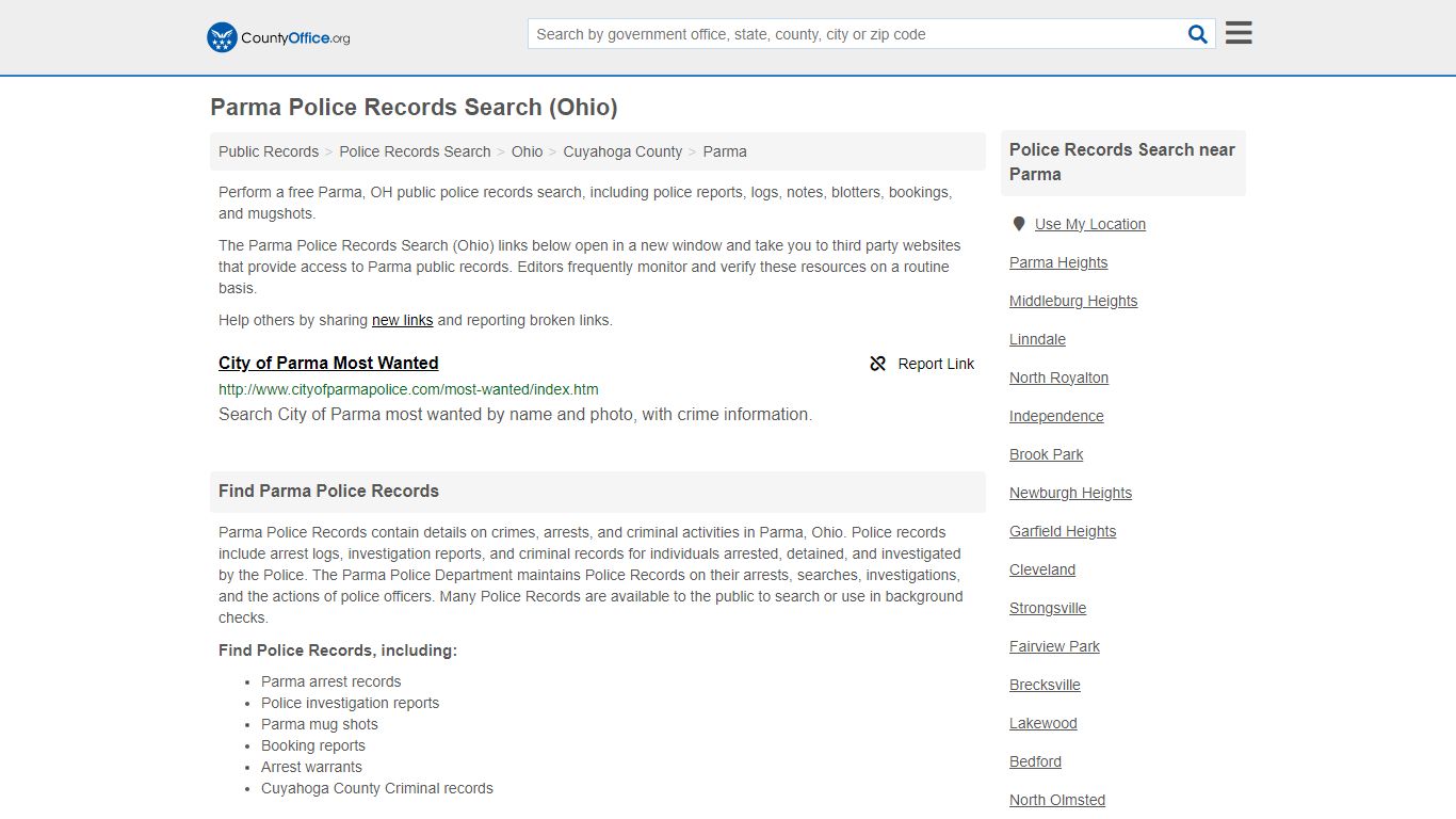 Parma Police Records Search (Ohio) - County Office