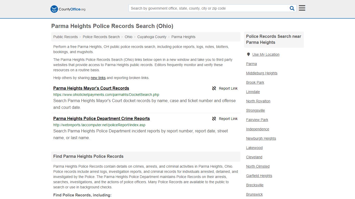 Parma Heights Police Records Search (Ohio) - County Office
